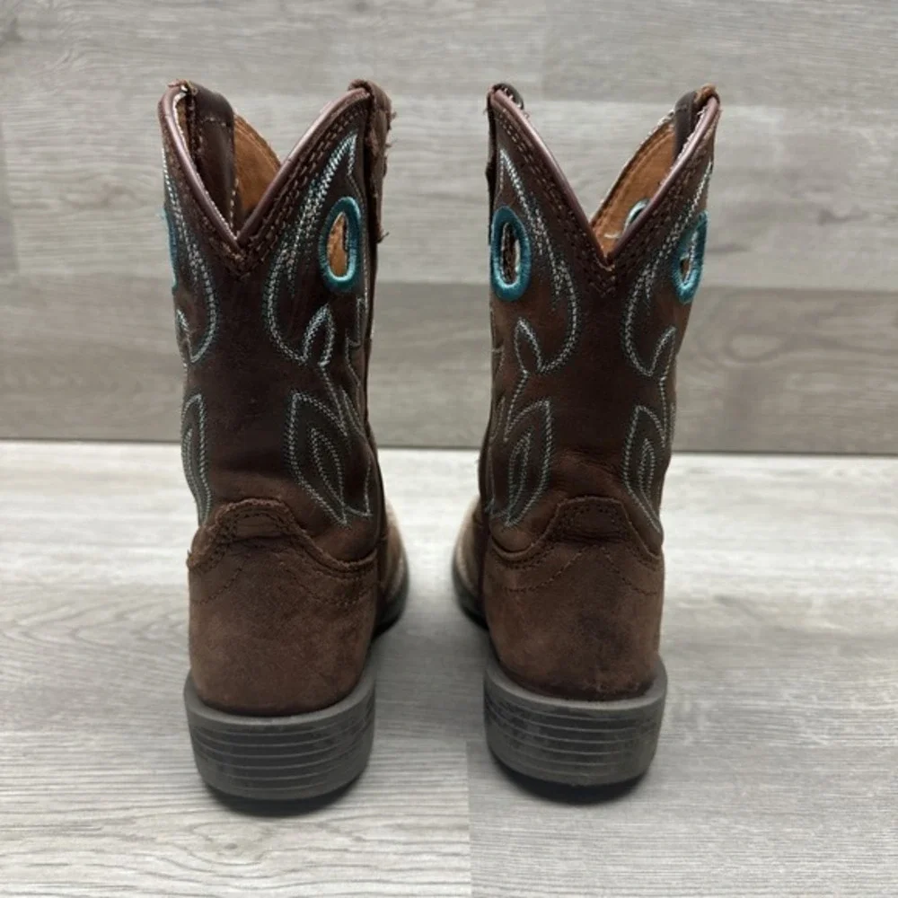 Justin Bowline Junior Kids Youth Brown‎ Leather Square Toe Pull-on Boots Size 9D